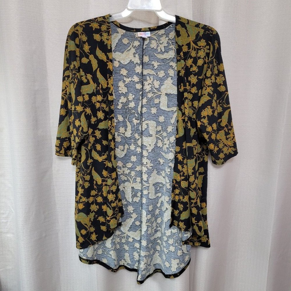 Lularoe 3/4 Sleeve Kimono Women's Size Small Black Olive Fall Leaves
